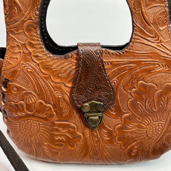 Genuine Tooled Leather Brown Bag Purse Satchel Artisan bohemian western cowgirl - Picture 3 of 7